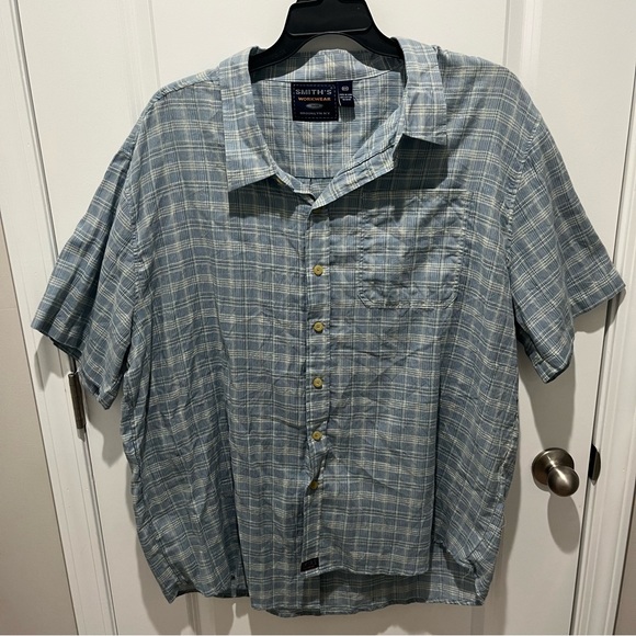 Smith’s Workwear Light Blue Plaid Button-down 4XL Shirt - Picture 1 of 5